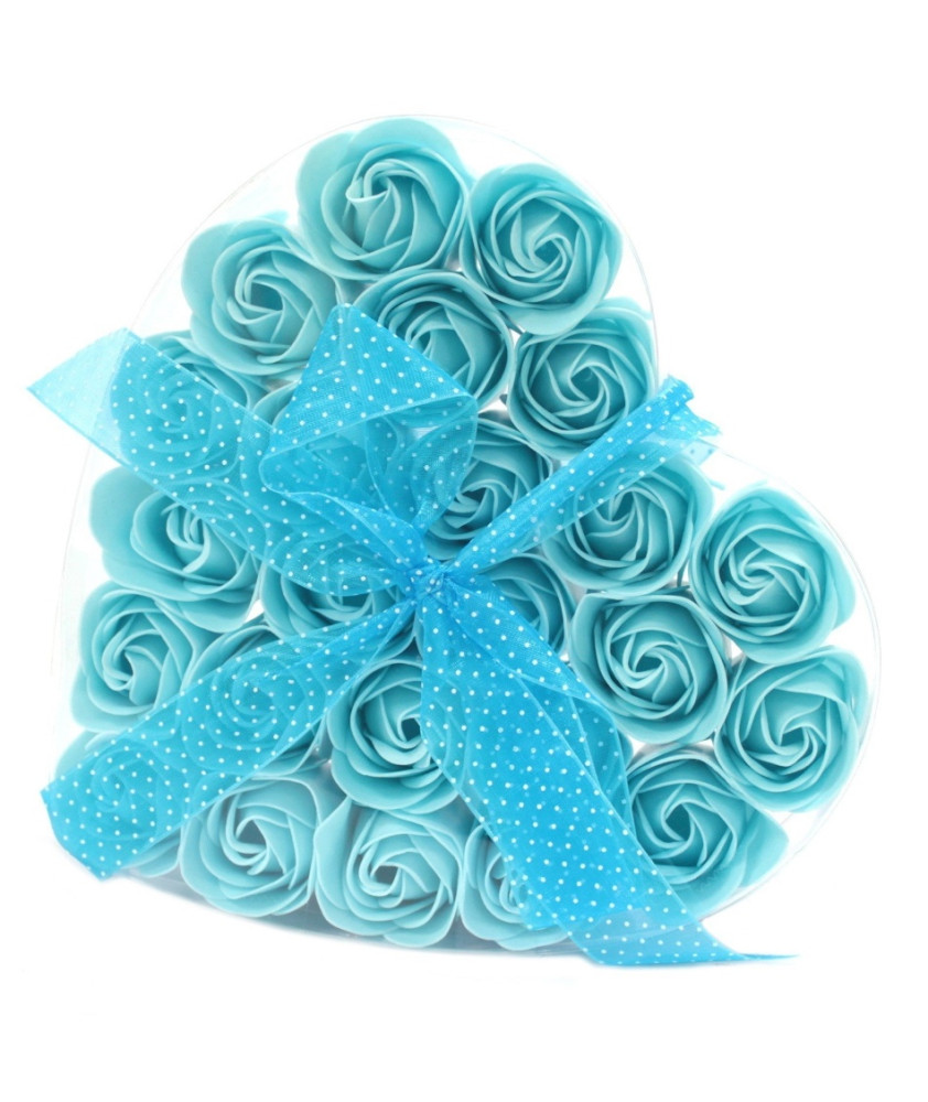 Coração 24 flores de sabão Rosas Azuis