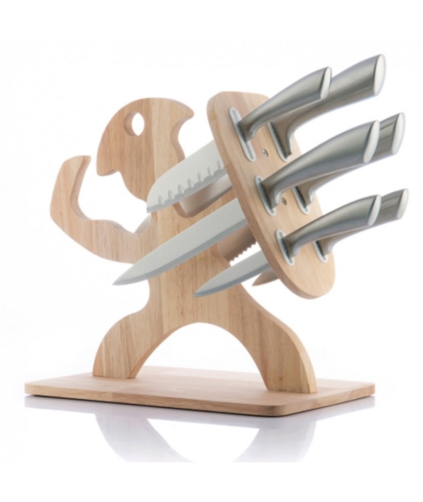 Conjunto de 6 facas com suporte em madeira